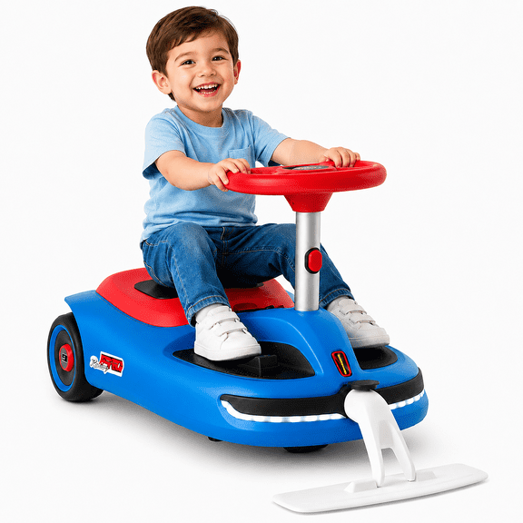 Dexvoria 12V Electric Wiggle Car with Pedal,3-in-1 Kids Ride on Toy with Detachable Mop,2-Speed,LED Lights,Music,Rechargeable Battery,for Ages 3
