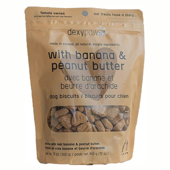 Dexypaws: Banana, Oat & Peanut Butter Dog Biscuits - 12oz Bag, Pet Treats, Natural Simple Ingredients, Snack-Training-Reward, Fiber & Potassium Rich