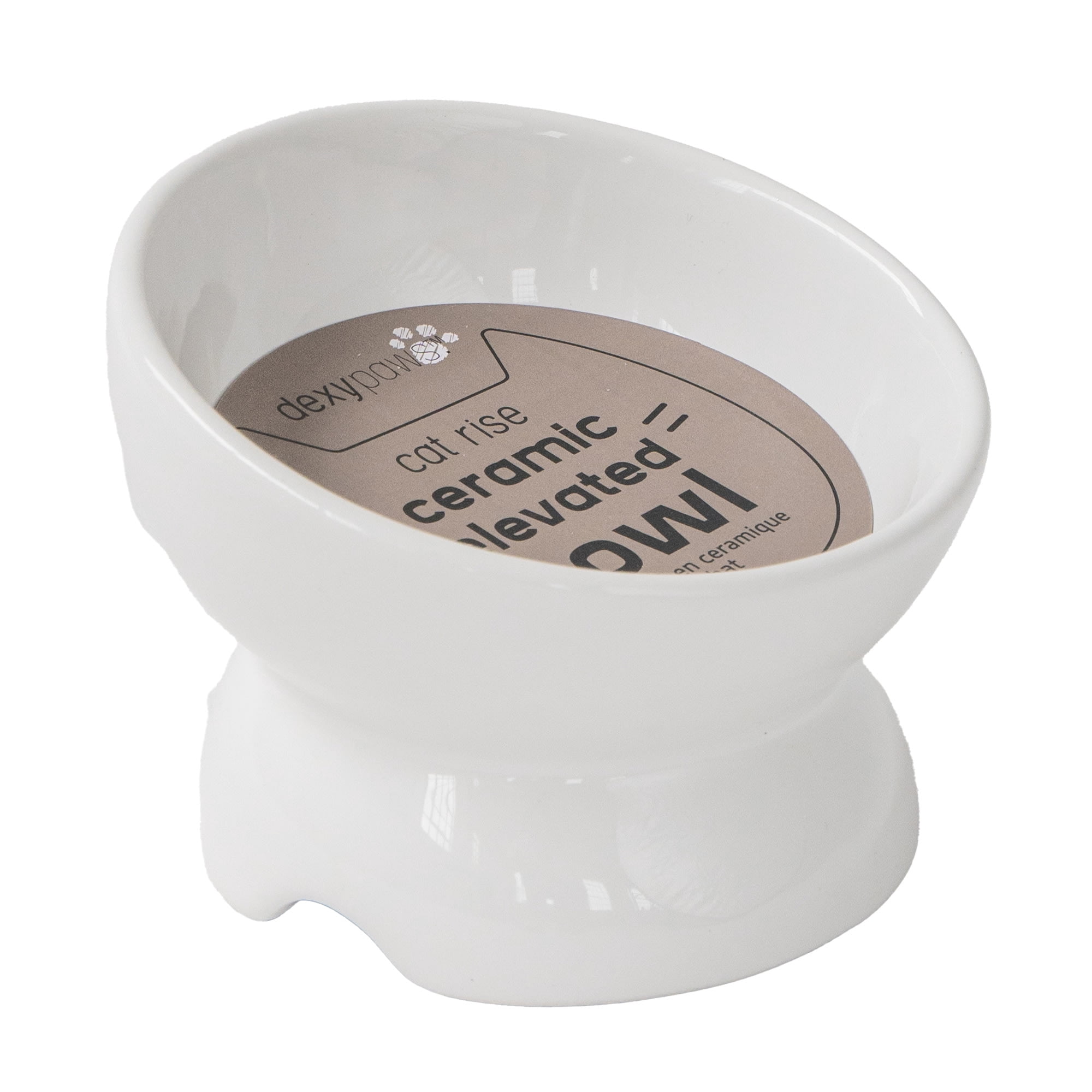 Dexypaws: Elevated Ceramic Bowl For Cats - White - 7oz Capacity, Stylish Pet Safe Feeding Dish, Dishwasher Safe, Food & Water, Ergonomic Height