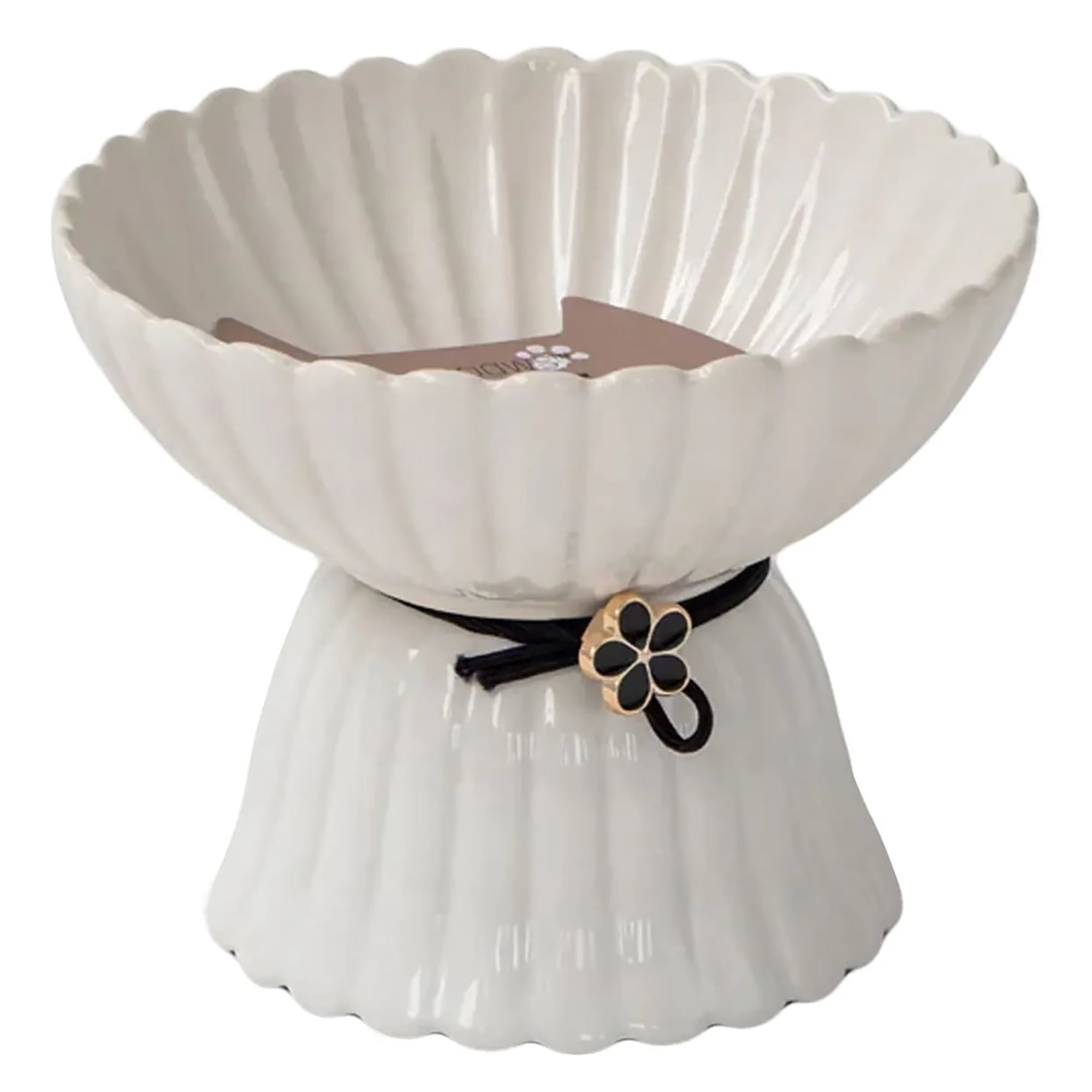 Dexypaws: Elevated Ceramic Bowl For Cats - White & Black Flower - 8.45oz Capacity, Pet Feeding Dish, Dishwasher Safe, Food & Water, Ergonomic Height
