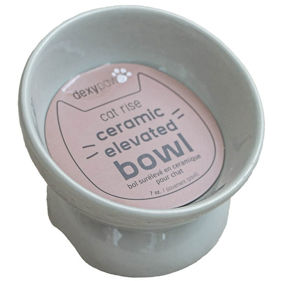 Dexypaws: Elevated Ceramic Cat Bowl - Desert Green - 7oz, Pet Feeding Dish, Meals, Food & Water, Ergonomic Height, Tilted-Raised, Stylish Gloss Design