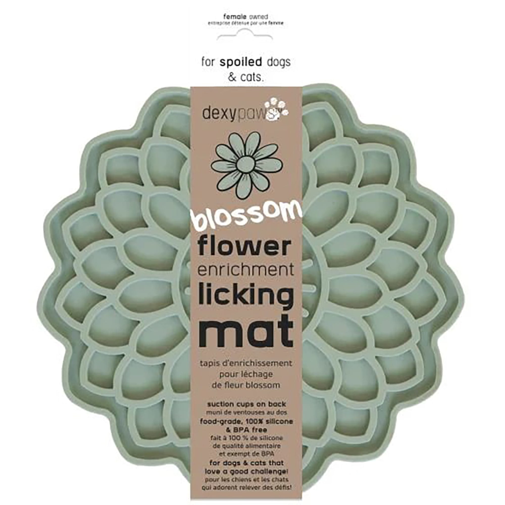 Dexypaws: Enrichment Lick Mat: Sage Green Blooming Blossom - Grooved Silicone Dog Feeding Dish, Spread On Food Or Treats, Pet Soothing, Suction Back