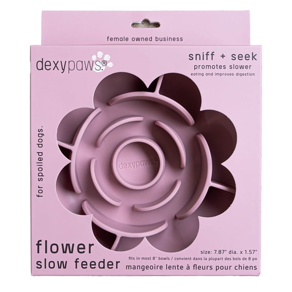 Dexypaws: Flower Slow Feeder - Blush Pink - Dog & Pet Mealtime Accessory, Fits Into Most 8" Bowls, Suction Base, Safe & Non-Toxic, Food-Grade Silicone