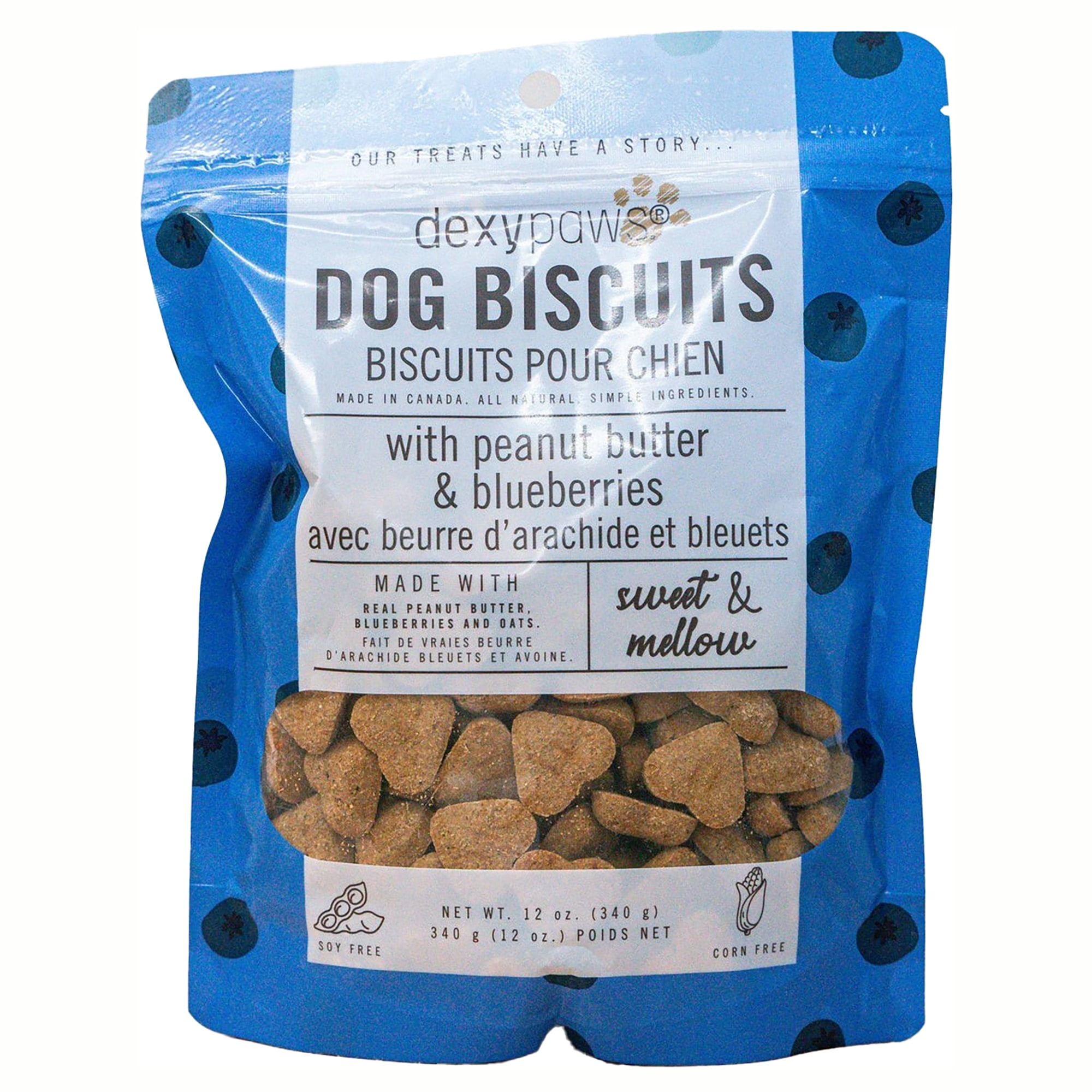 Dexypaws: Peanut Butter & Blueberry Dog Biscuits - 12oz Bag, Pet Treats, Natural Simple Ingredients, Snack-Training-Reward, Protein & Antioxidant Rich