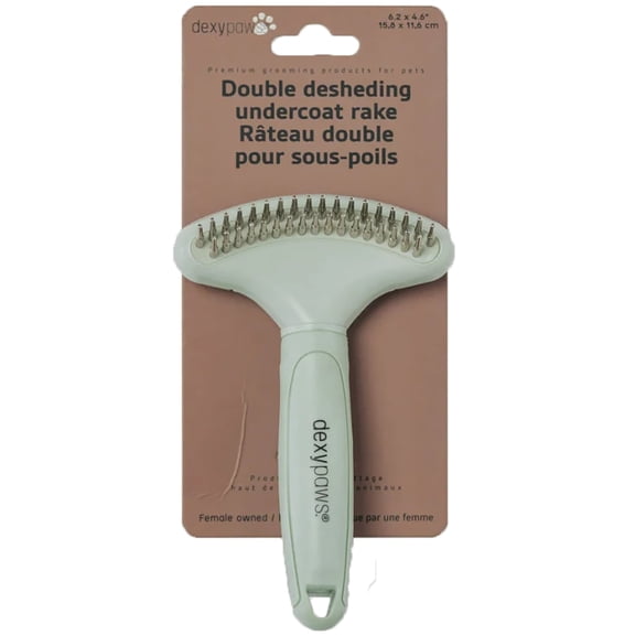 Dexypaws: Pet Double Deshedding Undercoat Rake - Sage Green, Dog & Cat Seasonal Grooming Tool, Remove Fur-Hair-Mats, Coat Maintenance, Steel Teeth