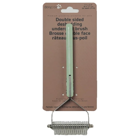 Dexypaws: Pet Double-Sided Deshedding Undercoat Brush - Sage Green, Dog & Cat Seasonal Grooming Tool, Remove Fur & Hair, Coat Maintenance, Steel Teeth
