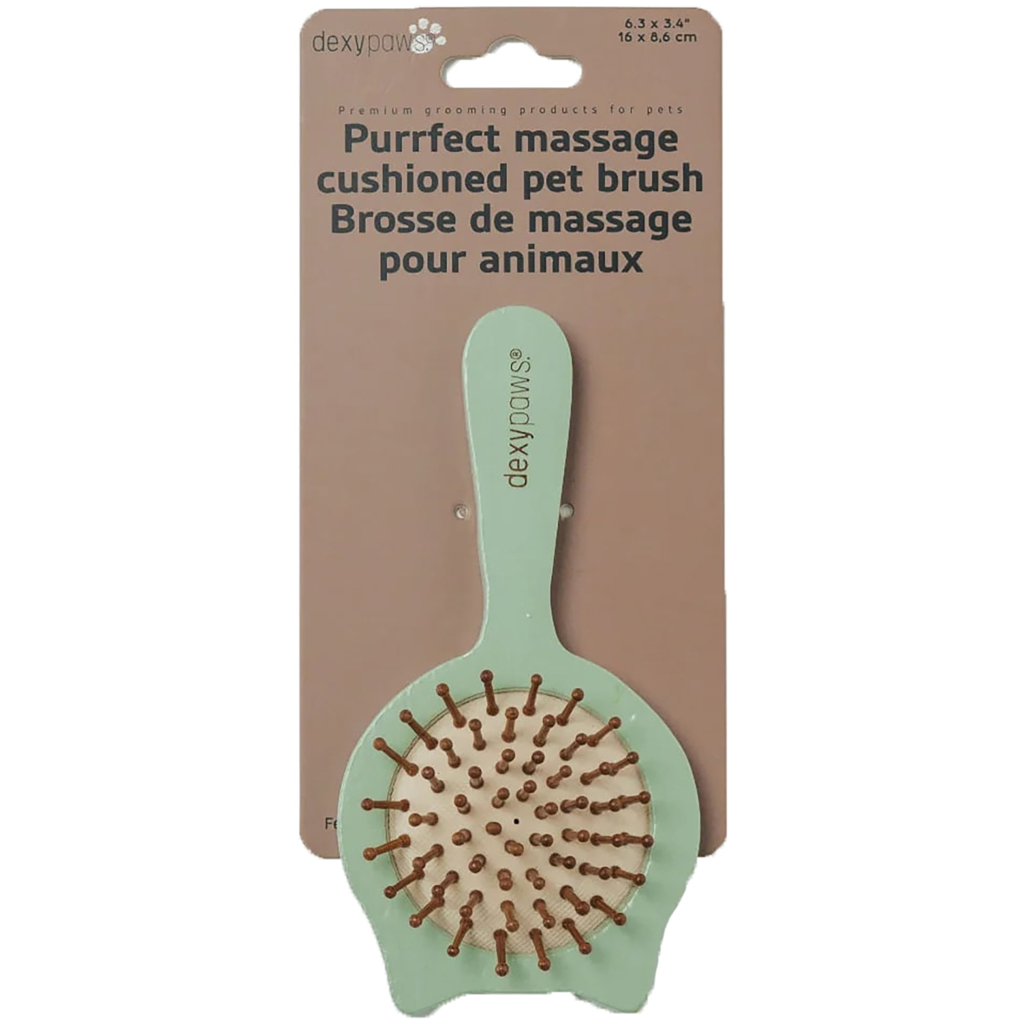 Dexypaws: Purrfect Massage Cat Brush - Sage Green, Cat Shaped Comb Head, Pet Care, Grooming-Relaxation Tool, Wooden Handle, Coat Health, Soft Bristle