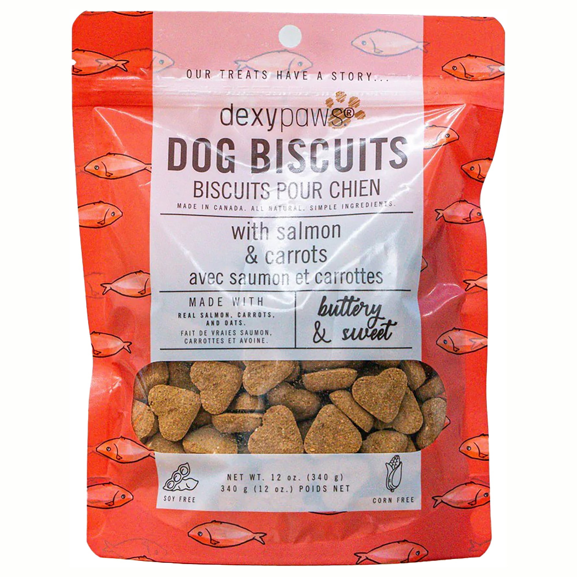 Dexypaws: Salmon & Carrot Dog Biscuits - 12oz Bag, Pet Treats, All Natural Simple Ingredients, Snack-Training-Reward, Protein, Omega-3 & Vitamin Rich