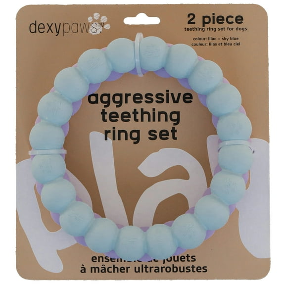 Dexypaws: Super Chew Rings - Lilac & Sky Blue - 2pc Dog Teething Toys, Aggressive Chewers, Fetch & Tug, Textured Circles, Durable Rubber, Pet Play