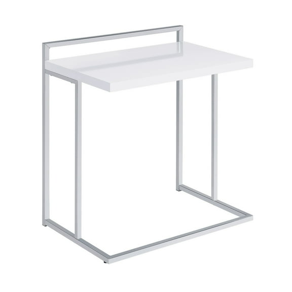 Dey 27 Inch Modern C Side Table, Gloss White Wood Top, Chrome Metal Base