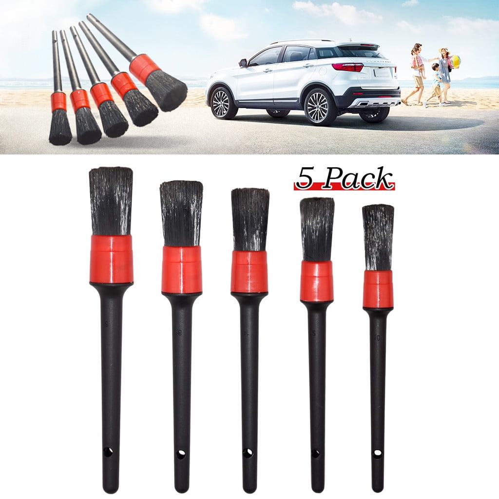 Deyared Car Accessories Interior Car Care & Cleaning Products 5Pcs Natural Boar Hair Detail Brush Set Automotive Detailing For Car Cleaning