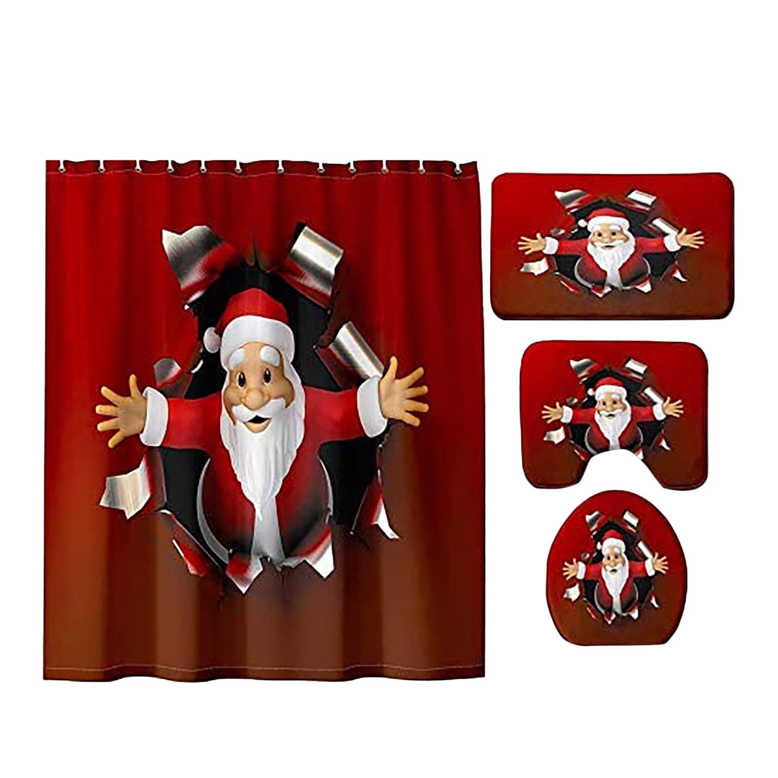 Deyared Christmas shower Curtain Bathroom Antislip Carpet Rug Toilet