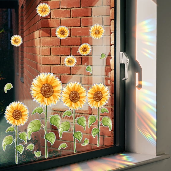 Deyared Wall Stickers Mural Wall Decoration Peel and Stick Indoor Wall Decorations Sunflower Bouquet Dzzle Color Sunlight Stickers Double-sided Visible Window Stickers on Clearance