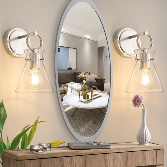 Deyidn 11.42 inch Brushed Nickel Modern Wall Sconces, Set of 2 Industrial Lights with Clear Cone Glass Shades for Bedroom Hallway
