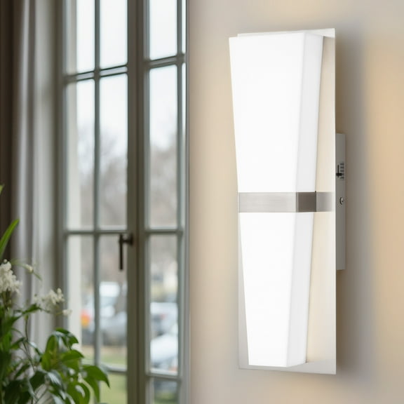 Deyidn 15.7 inch Brushed Nickel LED Flush Mount Wall Sconce, Dimmable Modern Wall Light with Inverted Triangle Shade for Bedroom Hallway