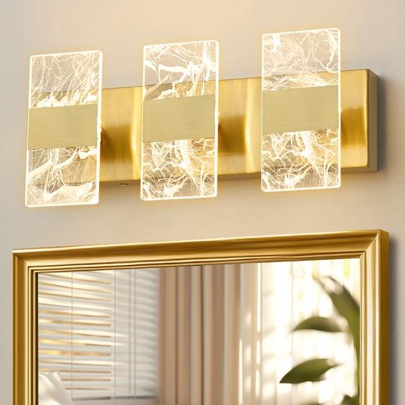 Deyidn 3-Light Gold Dimmable LED Bathroom Vanity Light, 16.54-Inch Modern Wall Mirror Light for Vanity Mirror and Powder Room