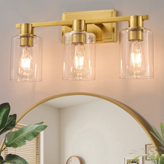 Deyidn 3-Light Gold Dimmable Vanity Light with Clear Glass Shades