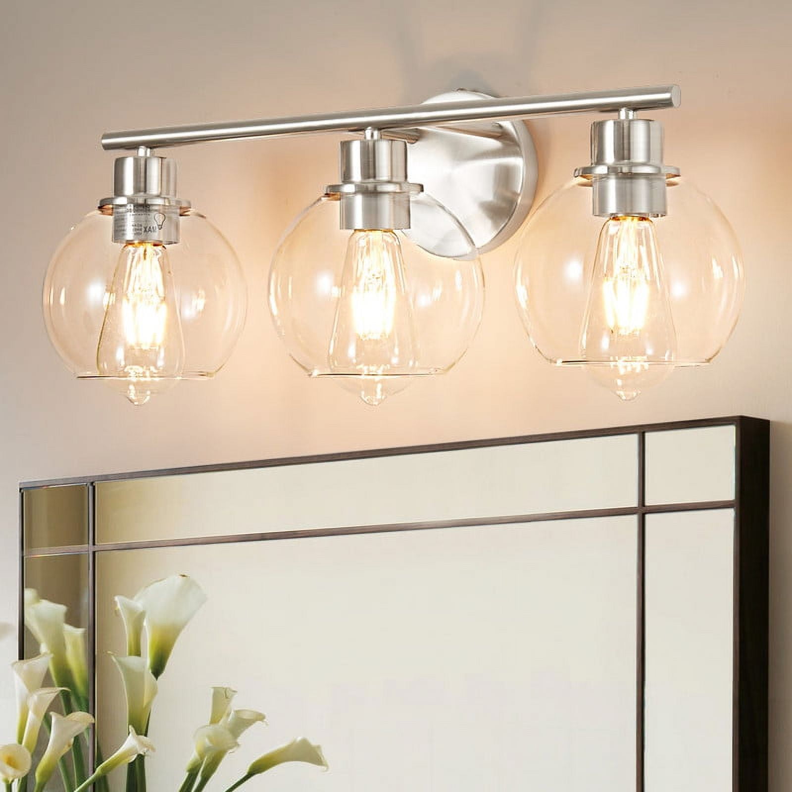 Deyidn 3 Light Pale Gold Bathroom Vanity Light with Globe Glass Shade Modern Bathroom Wall E26 Bulb