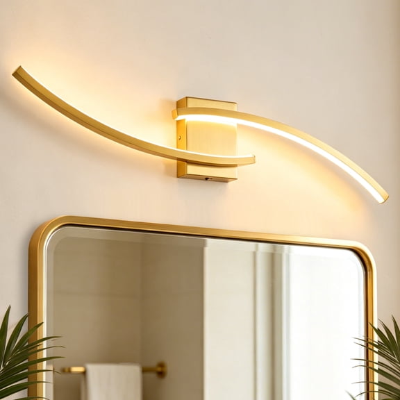 Deyidn 30.71 Inch Curved Dual Bar LED Wall Sconces 5 CCT Selectable Dimmable Wall Light Gold