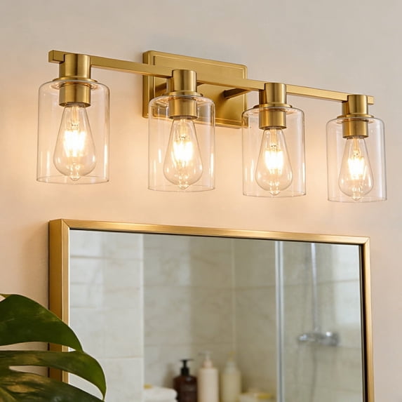 Deyidn 4-Light Gold Dimmable Vanity Light with Clear Glass Shades