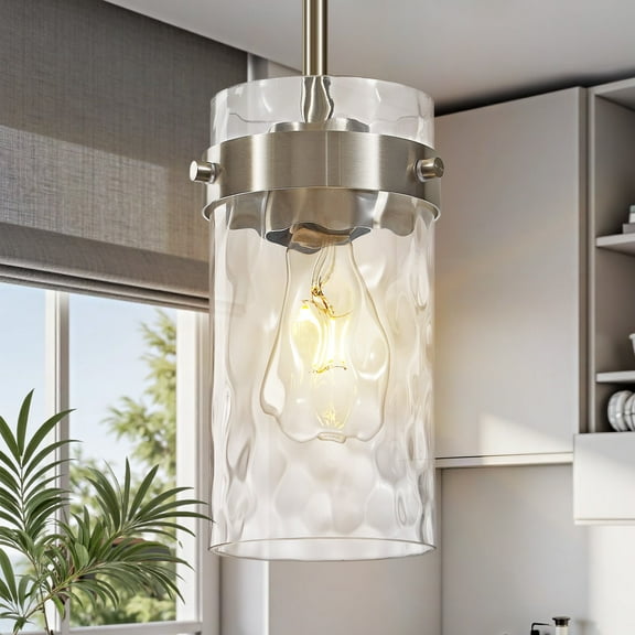 Deyidn 5-inch Nickel Modern Pendant Light with Glass Shade, Height Adjustable Hanging Fixture for Kitchen Island, Dining Table, Entryway, Foyer