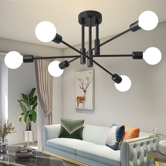 Deyidn Black 6-Light Sputnik Chandelier - Mid Century Modern Flush Mount Ceiling Light Fixture for Dining Room Kitchen Bedroom