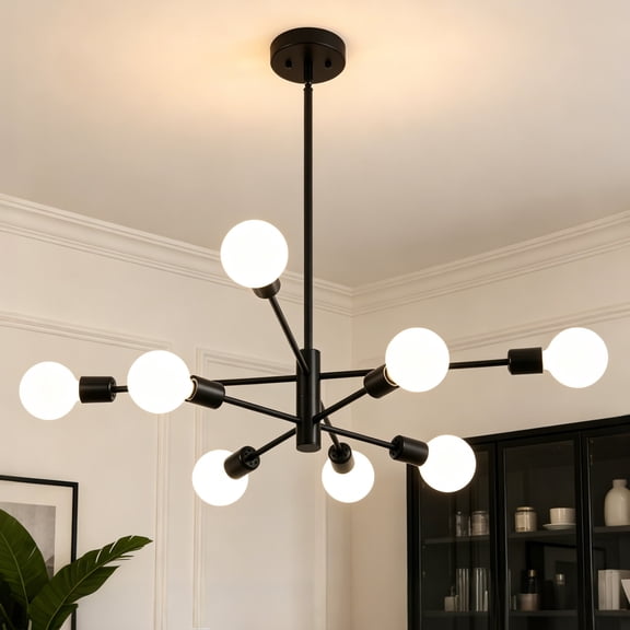 Deyidn 8-Light Sputnik Chandelier with Adjustable Height, Modern Black Ceiling Light Fixture for Dining Room Kitchen Island
