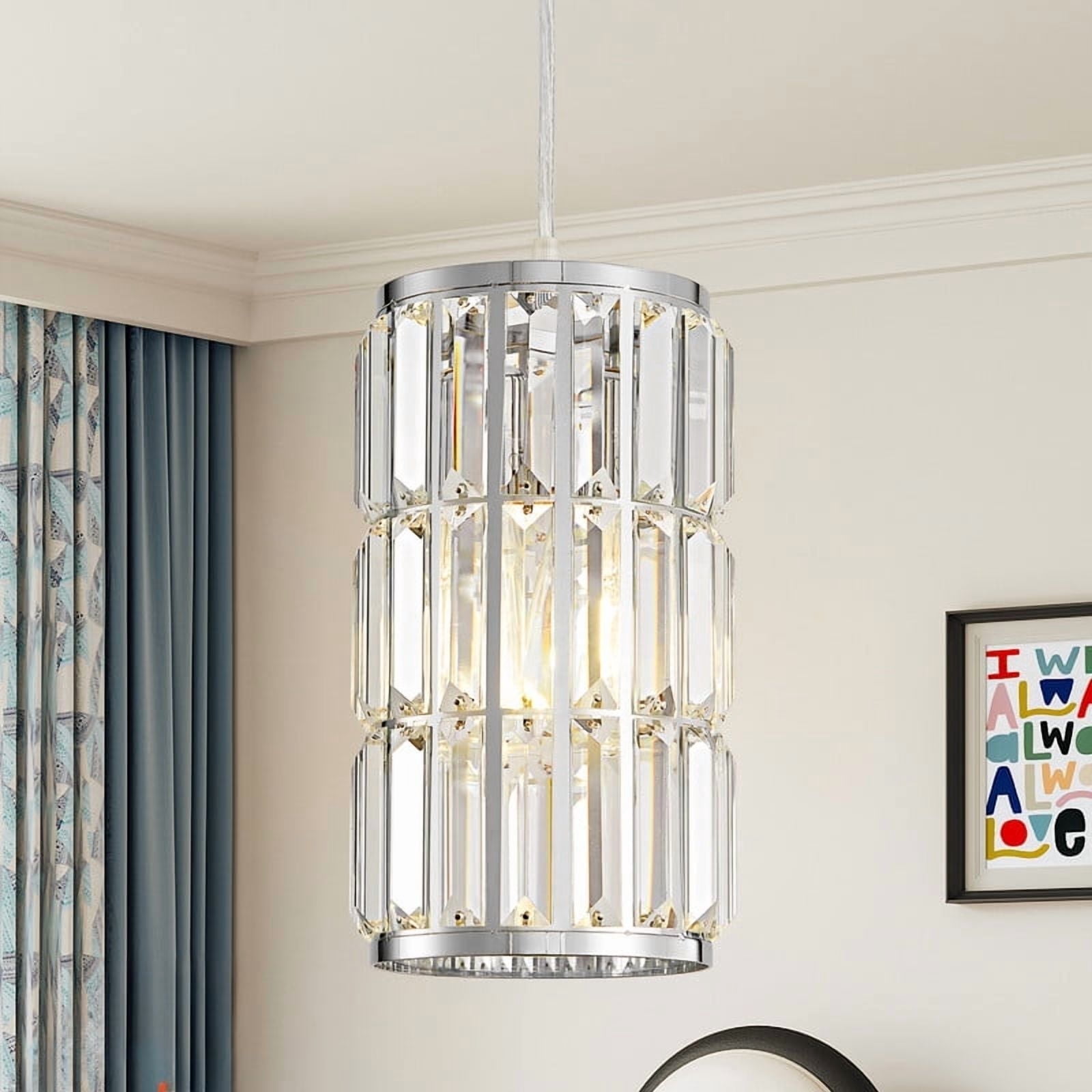 Deyidn Adjustable Crystal Pendant Light, 4.76 Inch Modern Chrome Ceiling Fixture for Kitchen Island, Dining Room & Entryway