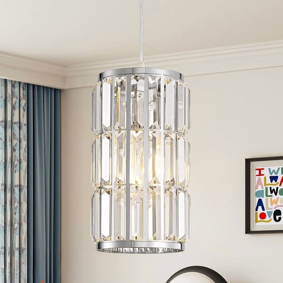 Deyidn Adjustable Crystal Pendant Light, 4.76 Inch Modern Chrome Ceiling Fixture for Kitchen Island, Dining Room & Entryway