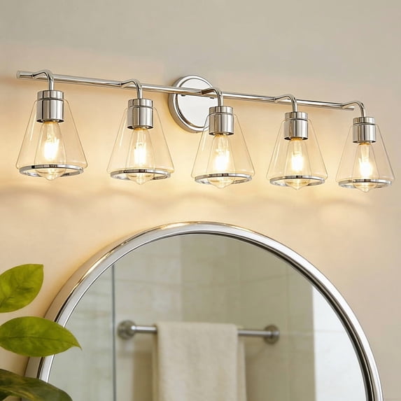Deyidn 5-Light Bathroom Vanity Lights with Clear Glass Shades