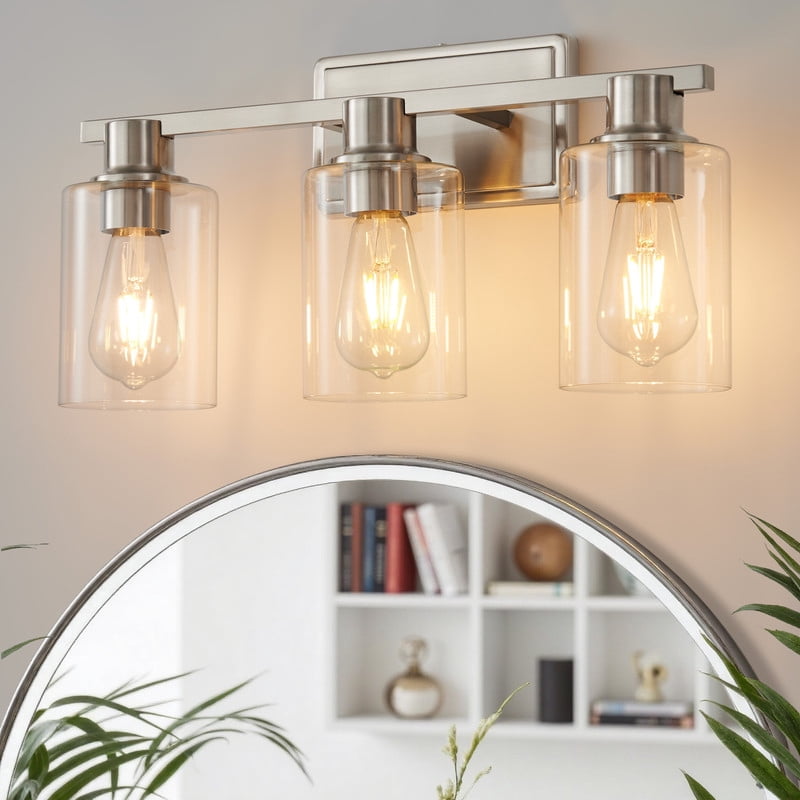 Deyidn 3-Light Modern Vanity Light - Wall Mounted Bathroom Mirror Lighting with Glass Shade, Farmhouse Style for Bedroom/Dressing Room