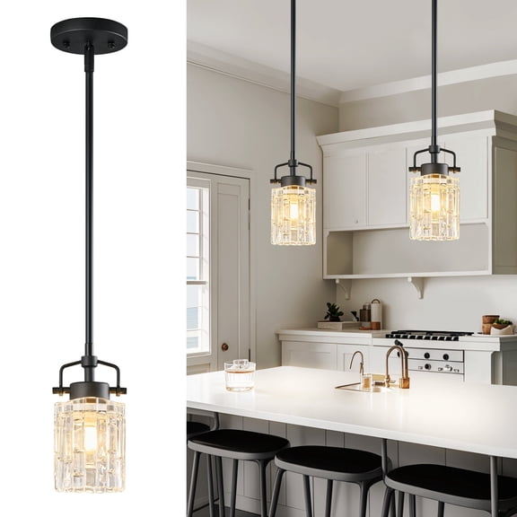 Deyidn Black Kitchen Pendant Lights Over Island with Adjustable Rods - Crystal Pendant Lighting Fixtures for Sloped Ceiling, Ideal Over Dining Table or Bar, E26 Bulb Compatible