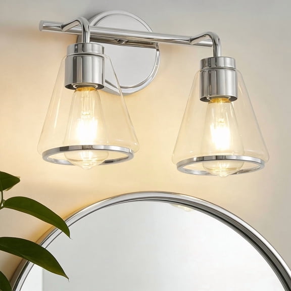 Deyidn Gold Bathroom Vanity Light Fixtures, 2 Light Bathroom Light Fixtures with Clear Glass Shade