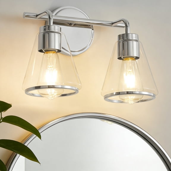 Deyidn Gold Bathroom Vanity Light Fixtures, 2 Light Bathroom Light Fixtures with Clear Glass Shade