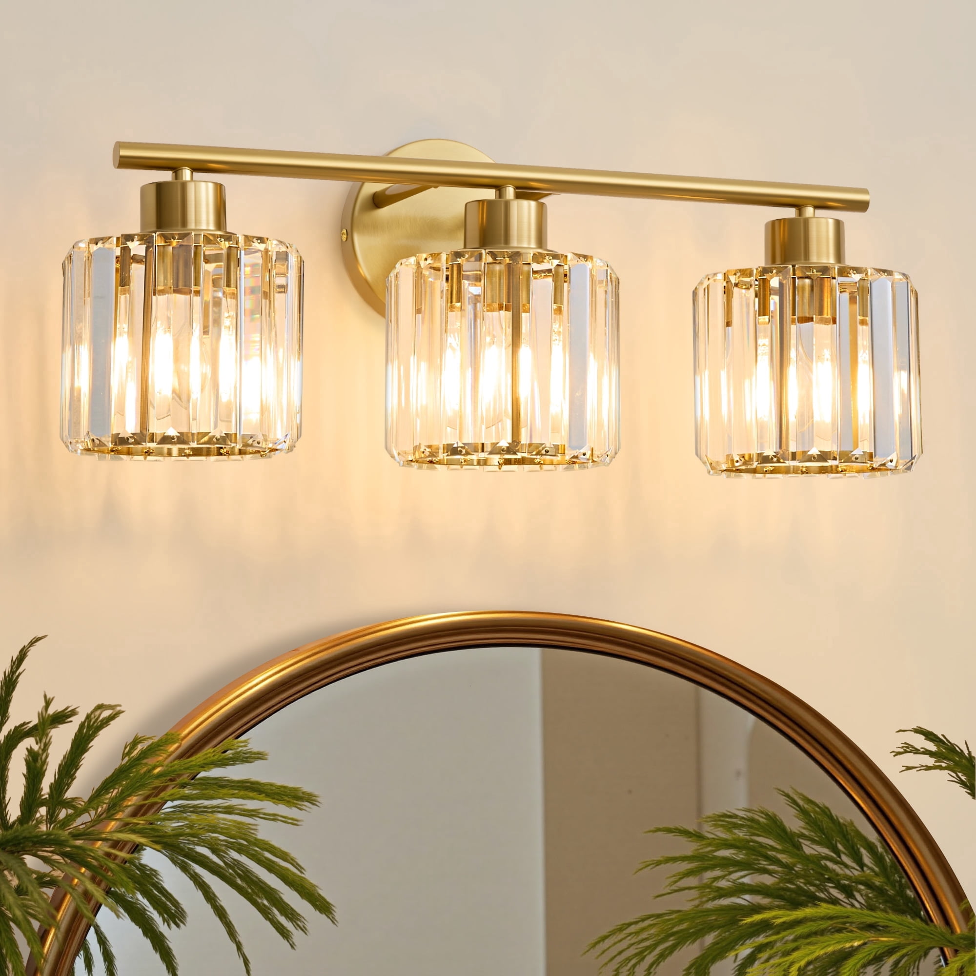 Deyidn Gold Vanity Light, 3-Light Modern Bathroom Fixture with K9 Crystal Shades, 22 Inches, Dimmable