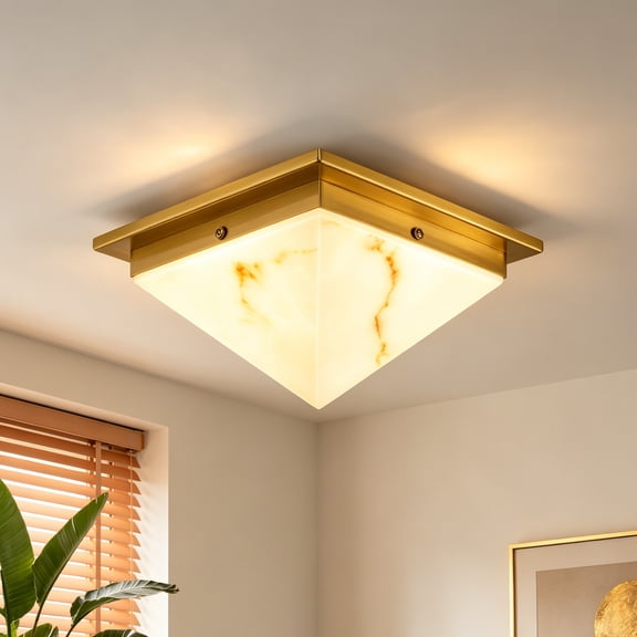 Deyidn Modern 7.28-in Gold LED Semi Flush Mount Ceiling Light Square Indoor Ceiling Fixture