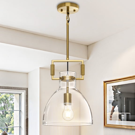 Deyidn Modern 9.84" Gold Island Pendant Light with Clear Glass Shade - Single-Light Ceiling Fixture for Kitchen, Dining Room, or Breakfast Nook