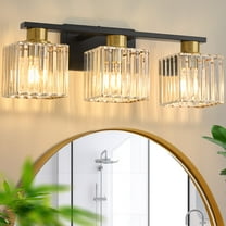 Deyidn Modern Bathroom Vanity Light 3-Lights Modern Black Gold Brushed Brass Finish Crystal Bathroom Wall Light Bathroom Vanity Light Fixtures