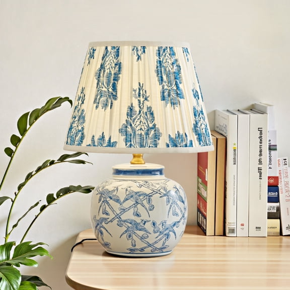 Deyidn Modern Blue White Porcelain Glaze Ceramic Table Lamp, 16.53" Height, Chinoiserie Style Decorative Lighting for Bedroom or Living Room