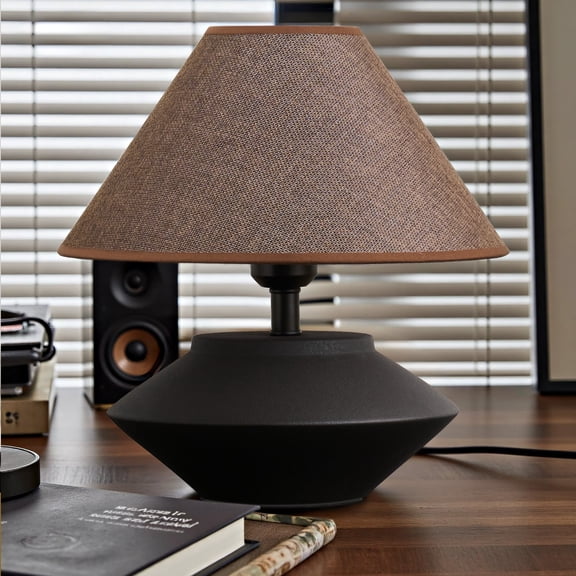 Deyidn Modern Ceramic Table Lamp with Black Matte Finish & Linen Shade, 11.81" Unique Home Decor Lighting