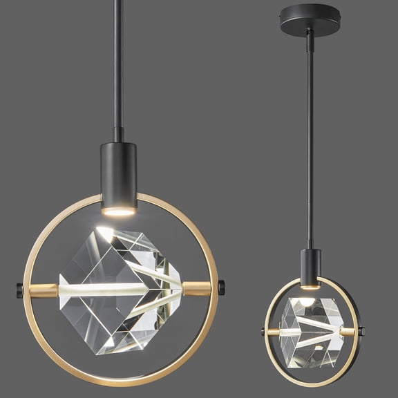 Deyidn Modern Crystal Pendant Light in Black Mini Dimmable Integrated LED Light Fixtures Metal Rod Ceiling Black Gold Chandelier for Kitchen Island Bedroom Dining Room Bar