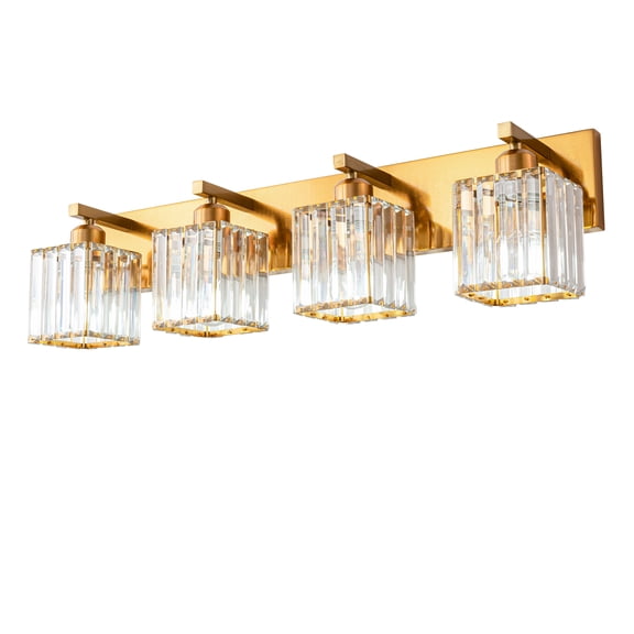 Deyidn Modern Vanity Light 4-Lights Modern Gold Brushed Brass Finish Crystal Wall Light Bathroom Vanity Light Fixtures