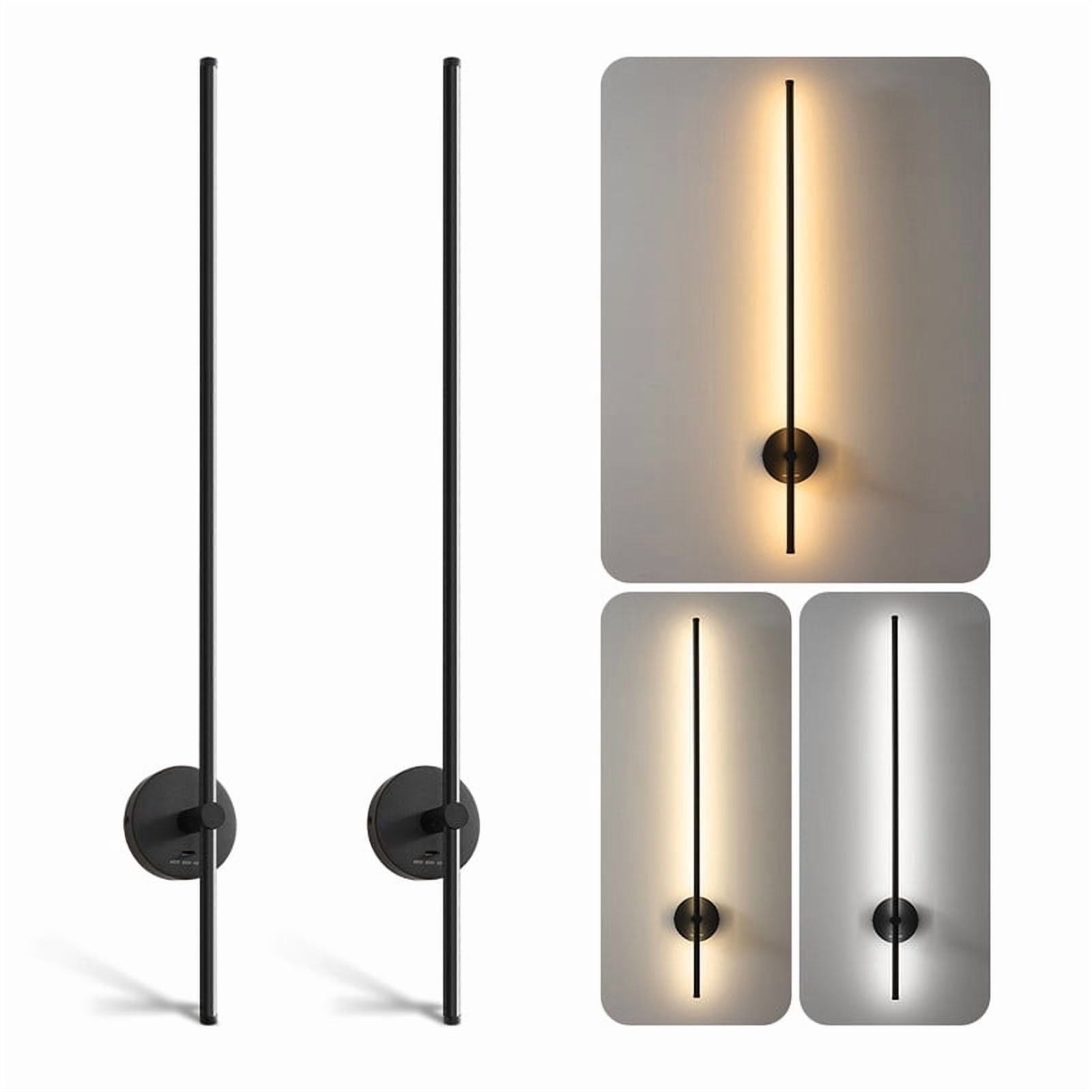 Deyidn Modern Wall Sconce Set of 2, 3000K-5000K Dimmable Hardwired Black Led Wall Sconce with Remote Control, 350° Swivel RGB Multicolor Ambience Lights for Living Room,Bathroom