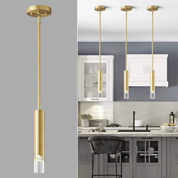 Deyidn Pendant Lights Kitchen Island, Dimmable Island Cylinder Brass Pendant Light Fixture, 1 Light Bubble Acrylic Small Modern Pendant Lighting for Bedroom Bar
