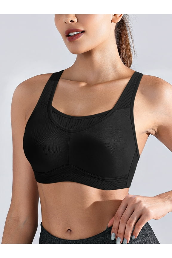 High Impact Support Sports Bras For Women Plus Size Full Coverage Unpadding Wireless Exercise Activewear,Black 38DDD