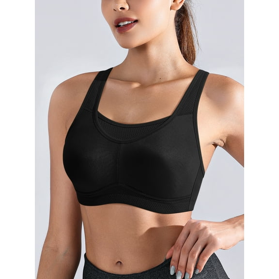 Deyllo High Impact Support Sports Bras For Women Plus Size Full Coverage Unpadding Wireless Exercise Activewear,Black 42DDD
