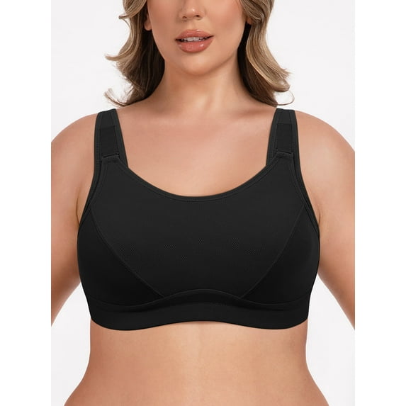 Deyllo High Impact Support Sports Bras For Women Plus Size Non-Padded Wireless Exercise Athletic Bras,Black 34G