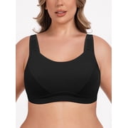 Deyllo High Impact Support Sports Bras For Women Plus Size Non-Padded Wireless Exercise Athletic Bras,Black 38D