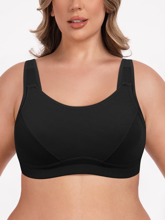High Impact Support Sports Bras For Women Plus Size Non-Padded Wireless Exercise Athletic Bras,Black 38D