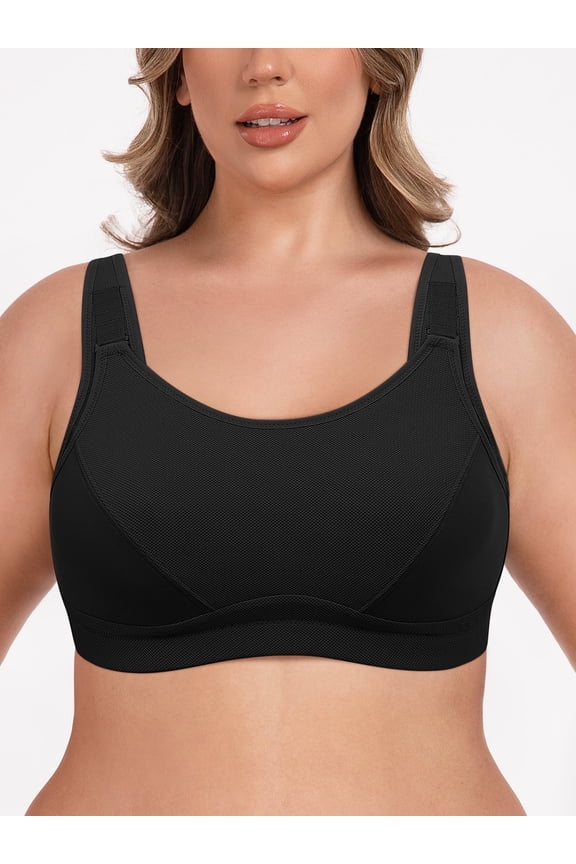 High Impact Support Sports Bras For Women Plus Size Non-Padded Wireless Exercise Athletic Bras,Black 42C
